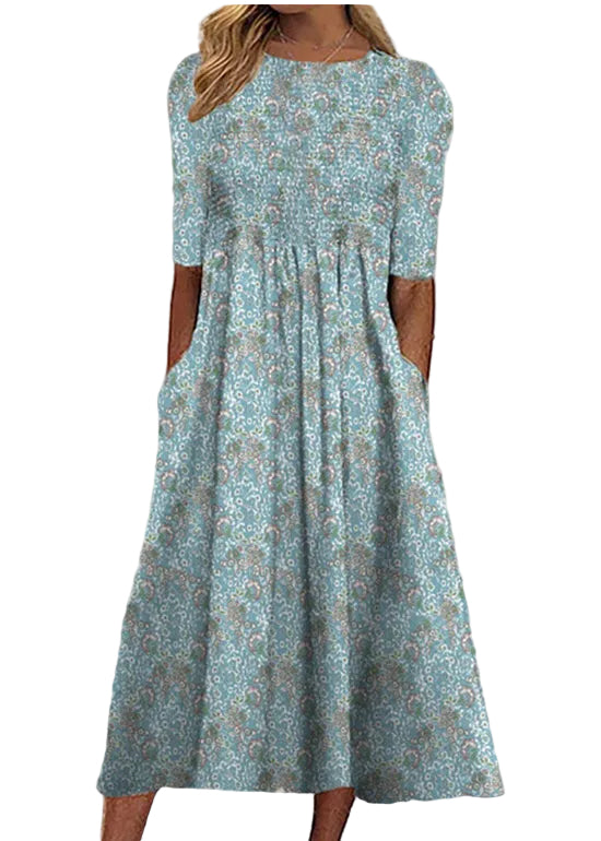 Dames Zomerjurk Boho Stijl met O-hals en Zakken 0