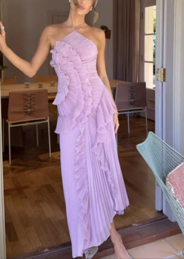 Dames Zomerjurk Chiffon Gerimpeld Met Open Zijkant 3