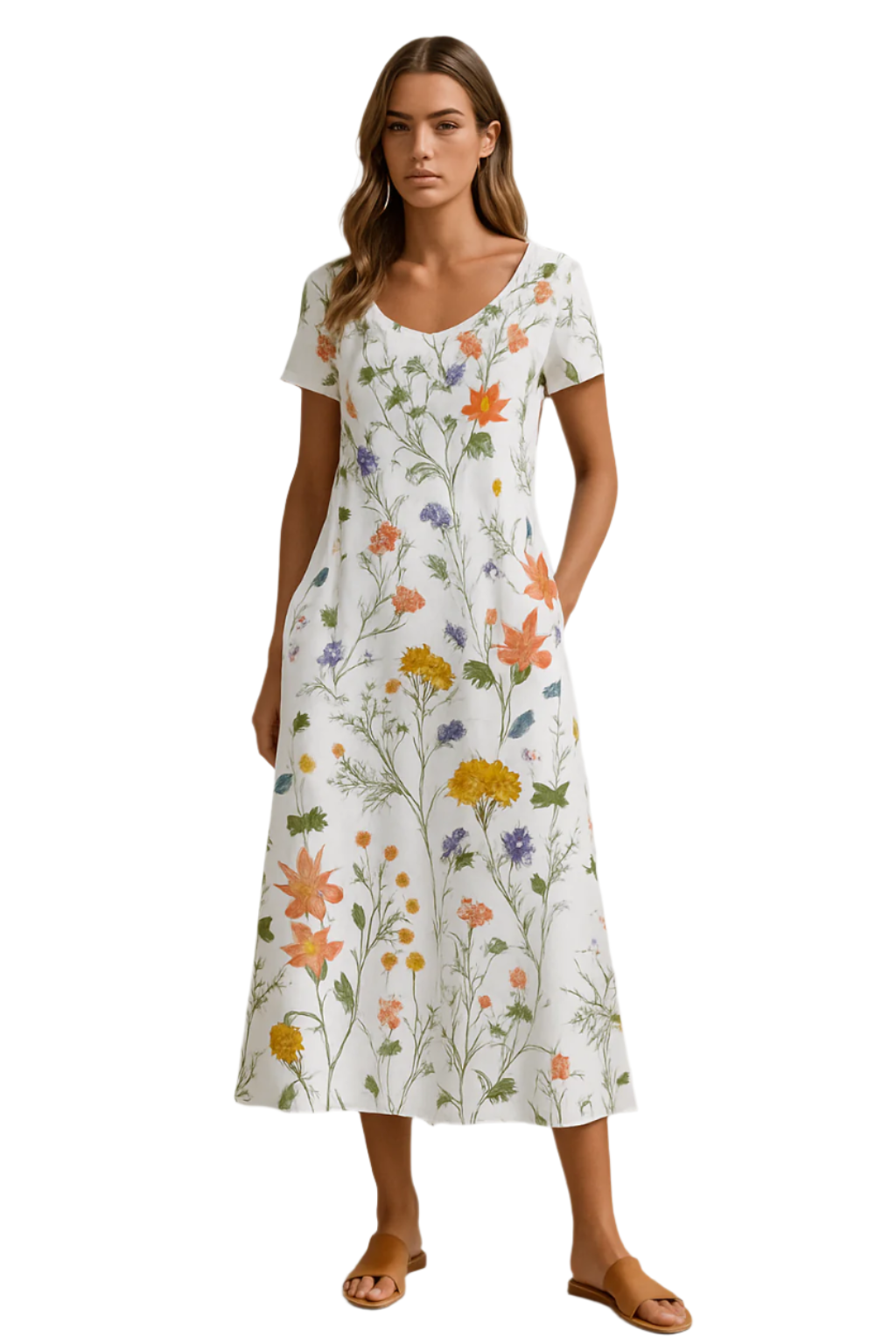 Dames Zomerjurk Korte Mouwen Bloemenprint Luchtige Gemengde Stof 0
