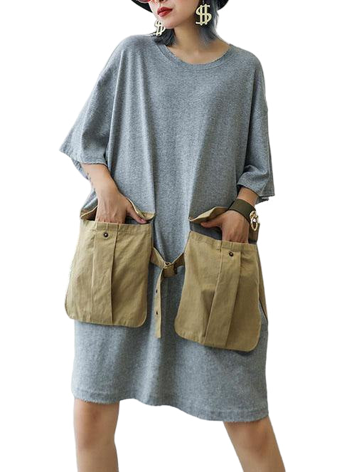 Dames Zomerjurk Losse Pasvorm met Grote Zakjes en Uniek Patchworkdesign 0