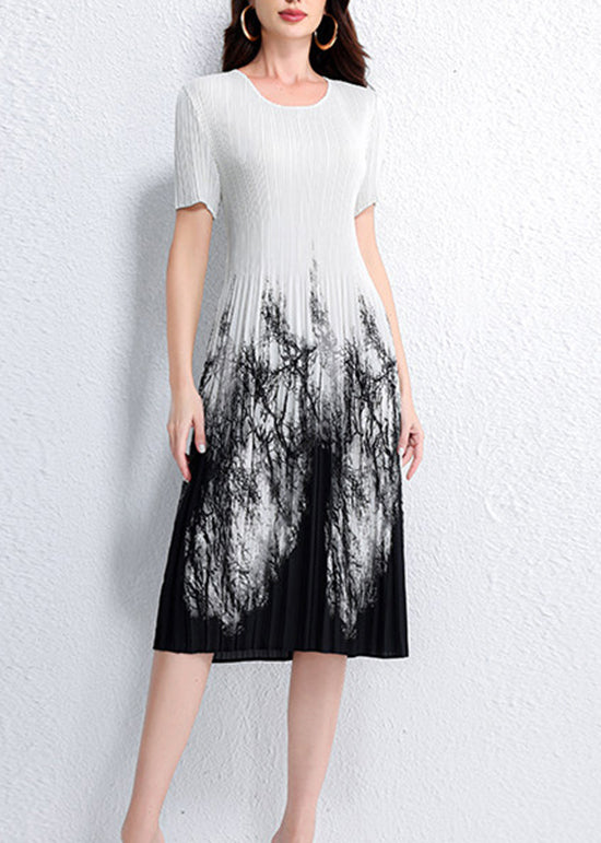 Dames Zomerjurk O-hals Met Print En Gerimpelde Details 1