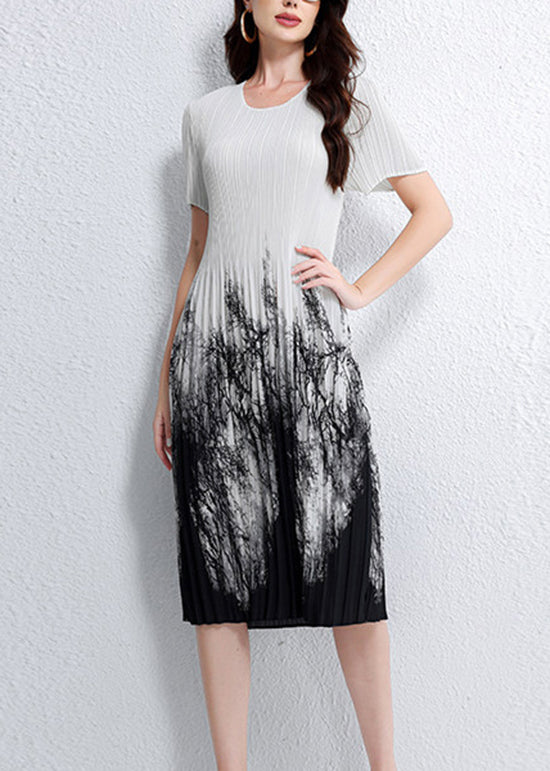 Dames Zomerjurk O-hals Met Print En Gerimpelde Details 2