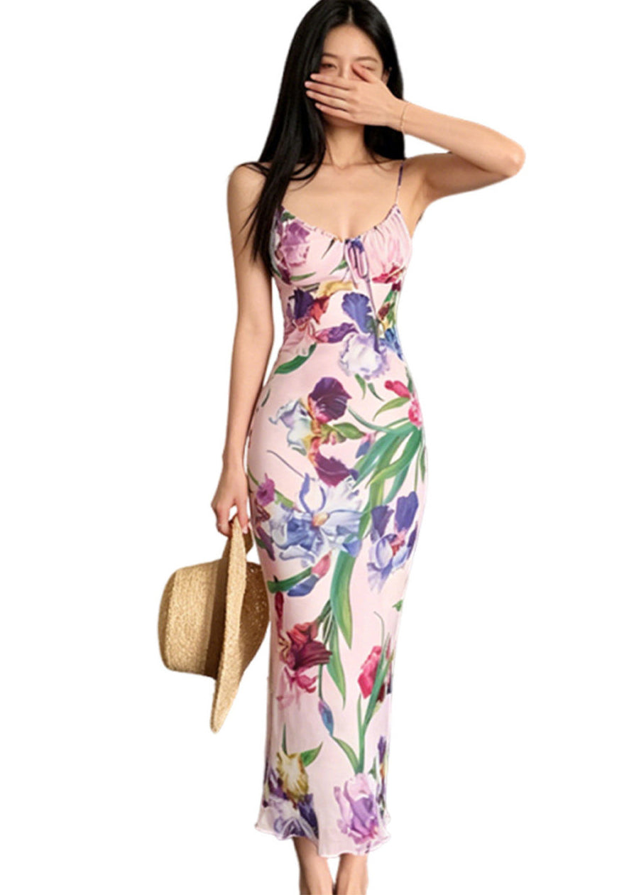 Dames Zomerjurk Tule Met Spaghettibandjes En Franse Print 4