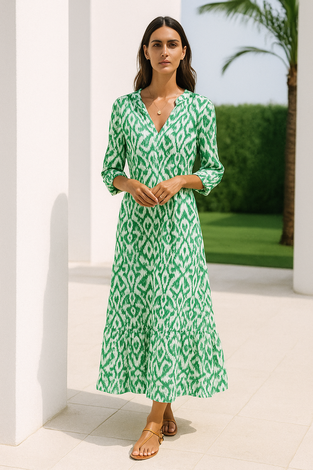 Dames Zomerjurk V-hals A-lijn met Halve Mouwen 2