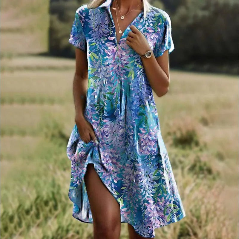 Dames Zomerjurk V-hals Asymmetrische Zoom Bloemenprint 3