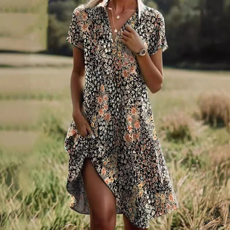 Dames Zomerjurk V-hals Asymmetrische Zoom Bloemenprint 4