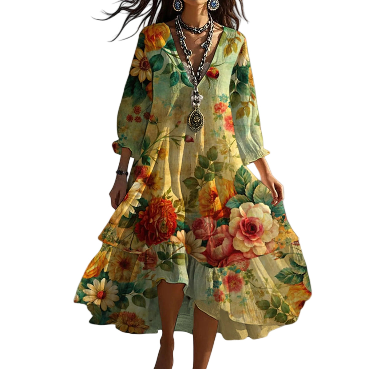 Dames Zomerjurk V-hals Boho Stijl 0