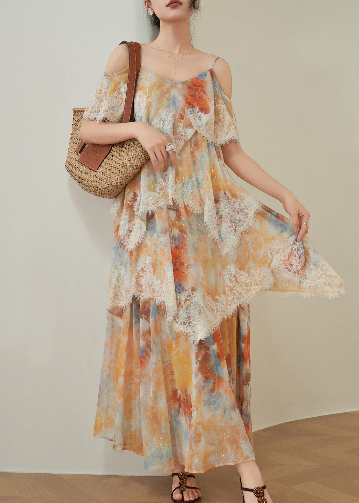 Dames Zomerjurk V-hals Met Print En Spaghettibandjes 1