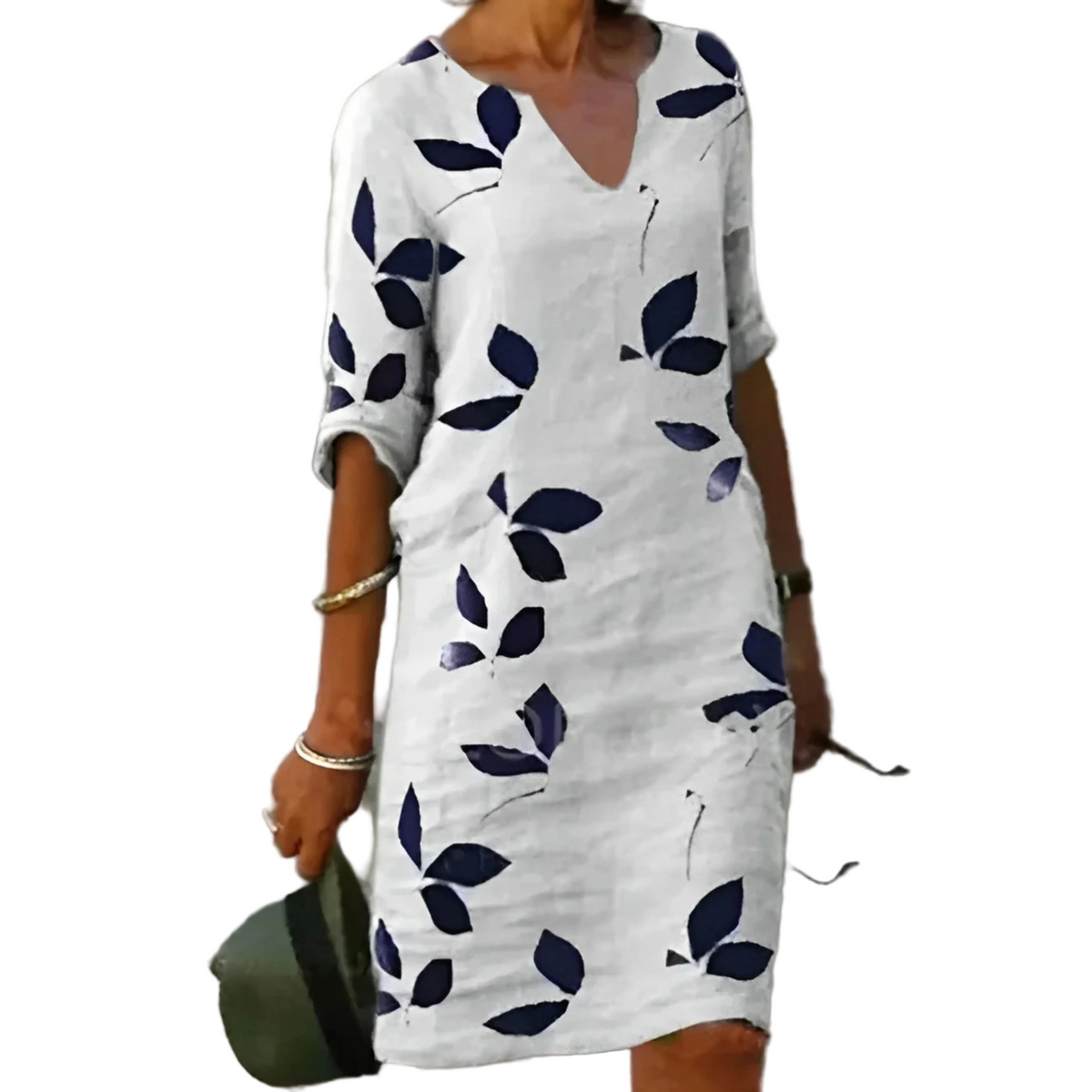 Dames Zomerjurk Vloeiende Snit met Bladprint 0
