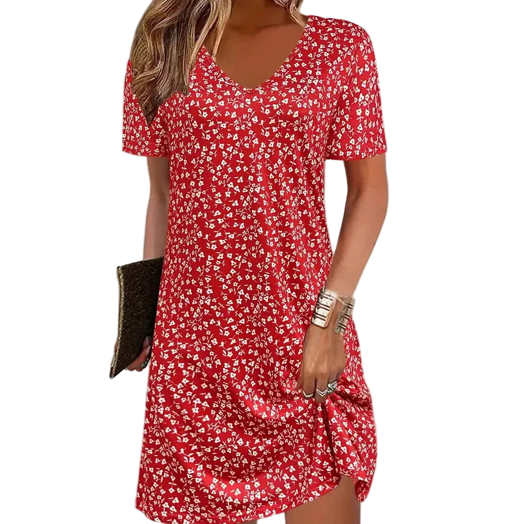 Dames Zomerjurk met Bloemenprint en Halflange Mouwen 0