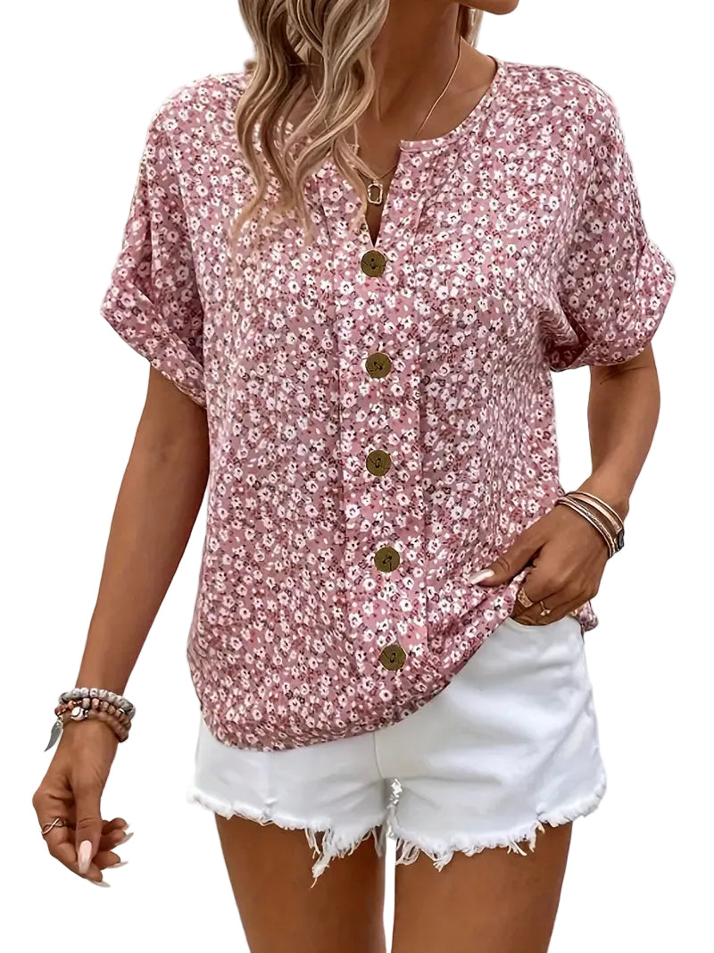 Dames Zomertop Korte Mouwen Met Knoopdetail 2