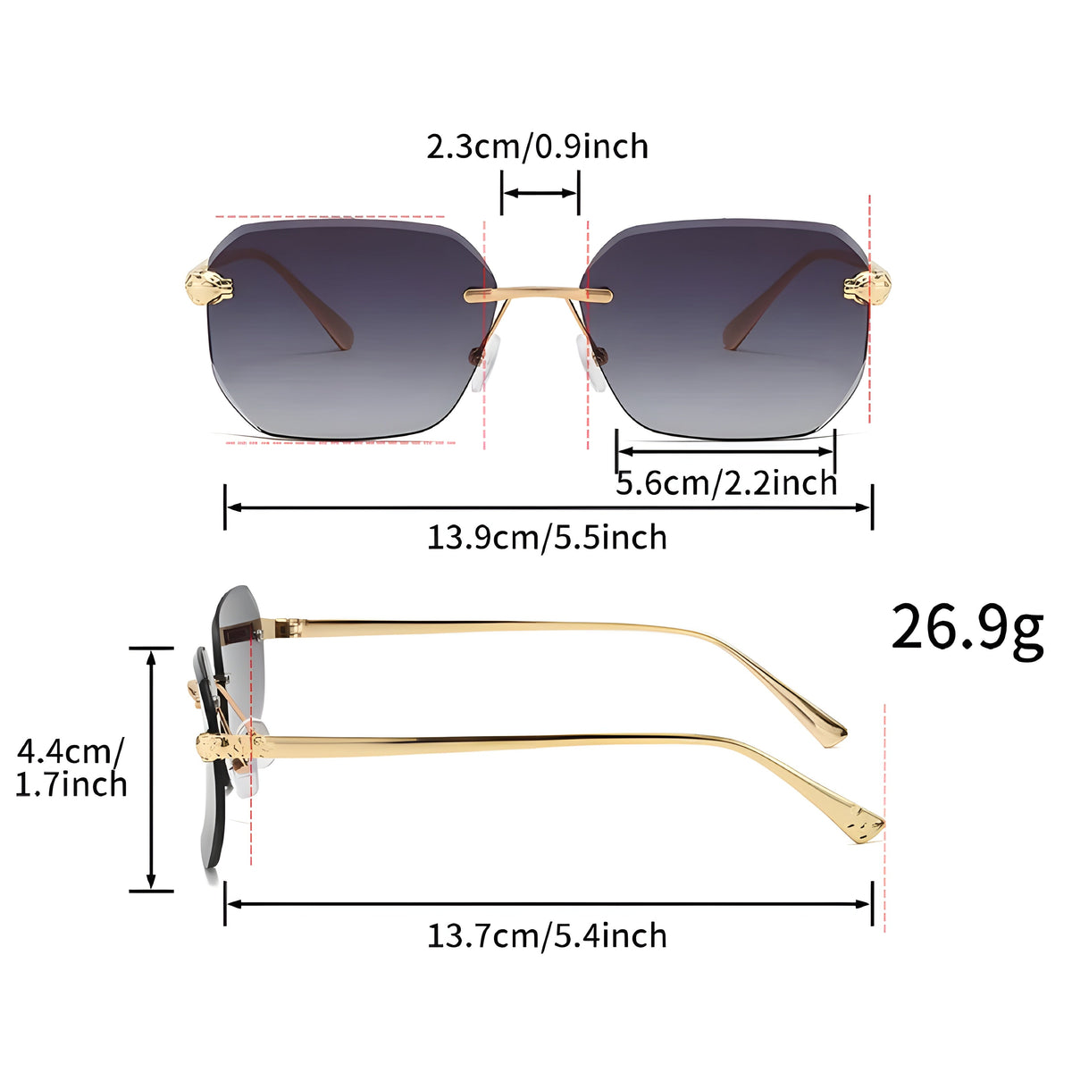 Dames Zonnebril Randloos met Gradiënt Lenses 8
