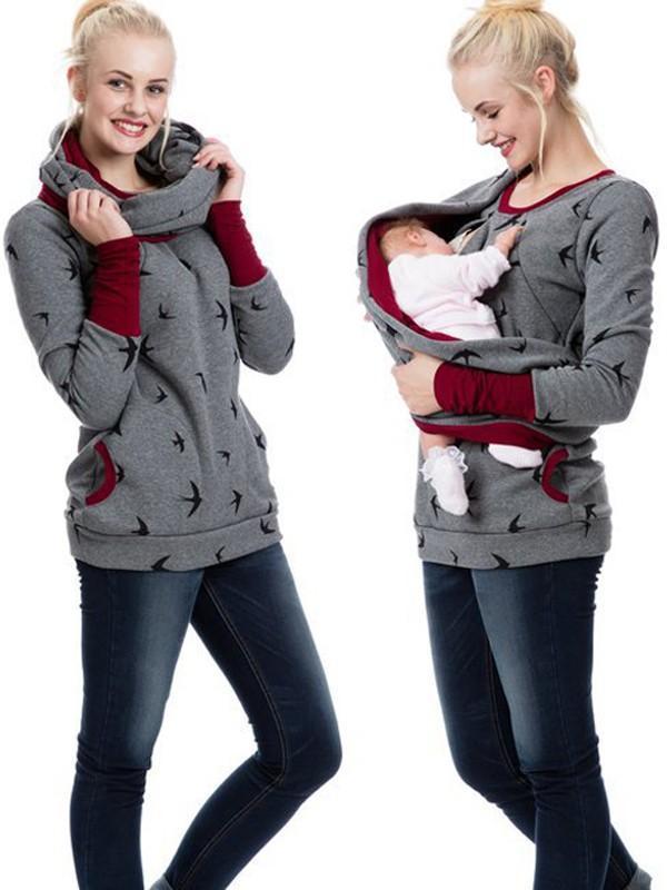 Dames Zwangerschaps Sweatshirt Bloemendruk Casual met Lange Mouwen 1