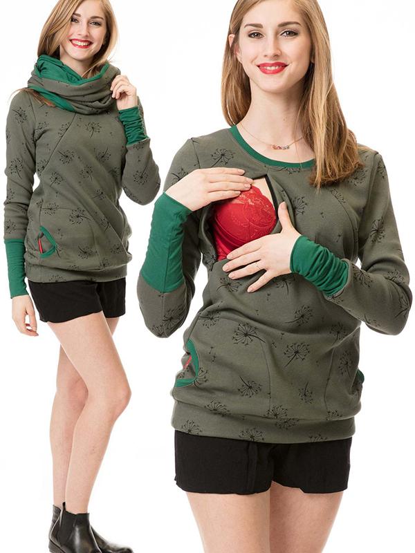 Dames Zwangerschaps Sweatshirt Bloemendruk Casual met Lange Mouwen 3