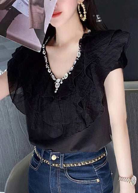 Dames Zwart Katoenen Shirt met Ruches 4