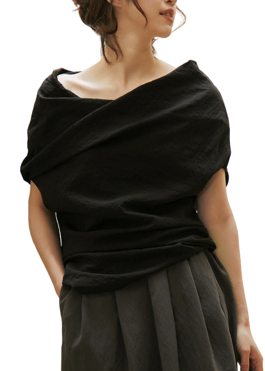 Dames Zwarte Katoenen Shirt met Uitsnijding 0