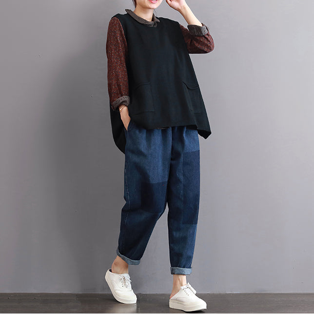 Dames Zwarte Sweater Met Grote Zakken 1