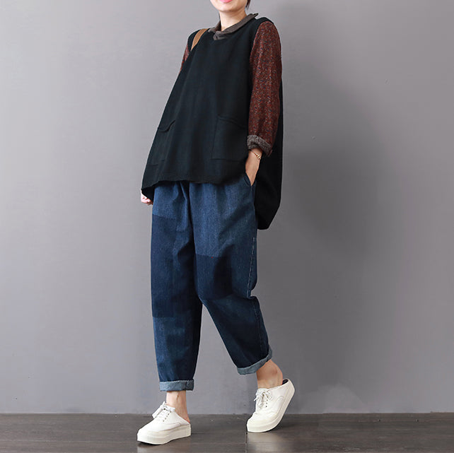 Dames Zwarte Sweater Met Grote Zakken 3