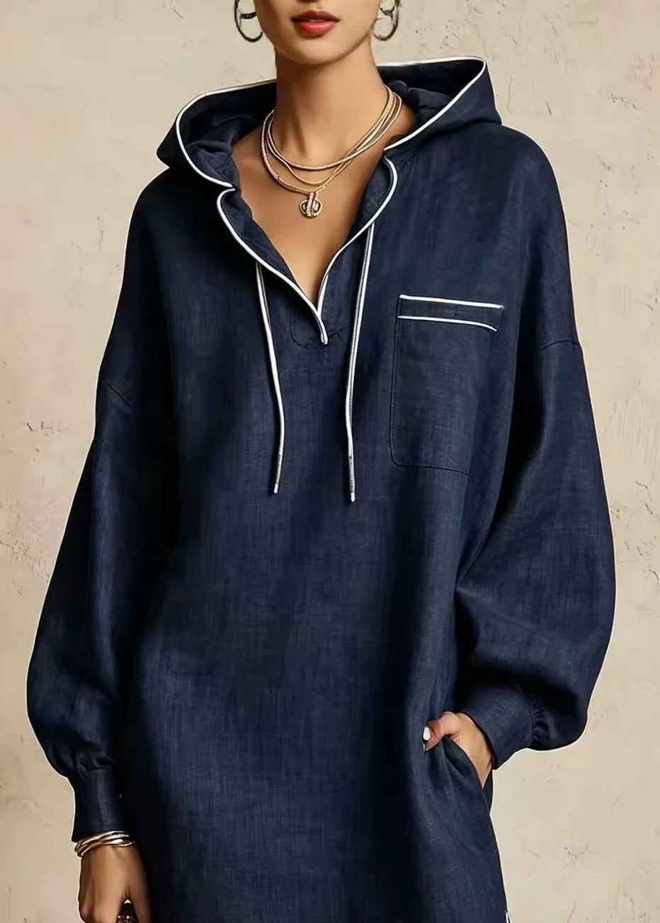 Dames dagjurk met capuchon en trekkoord casual stijl 2