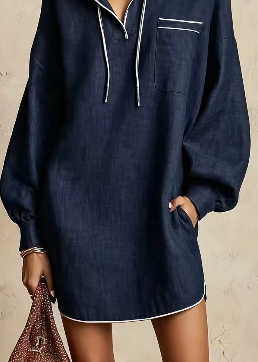 Dames dagjurk met capuchon en trekkoord casual stijl 3