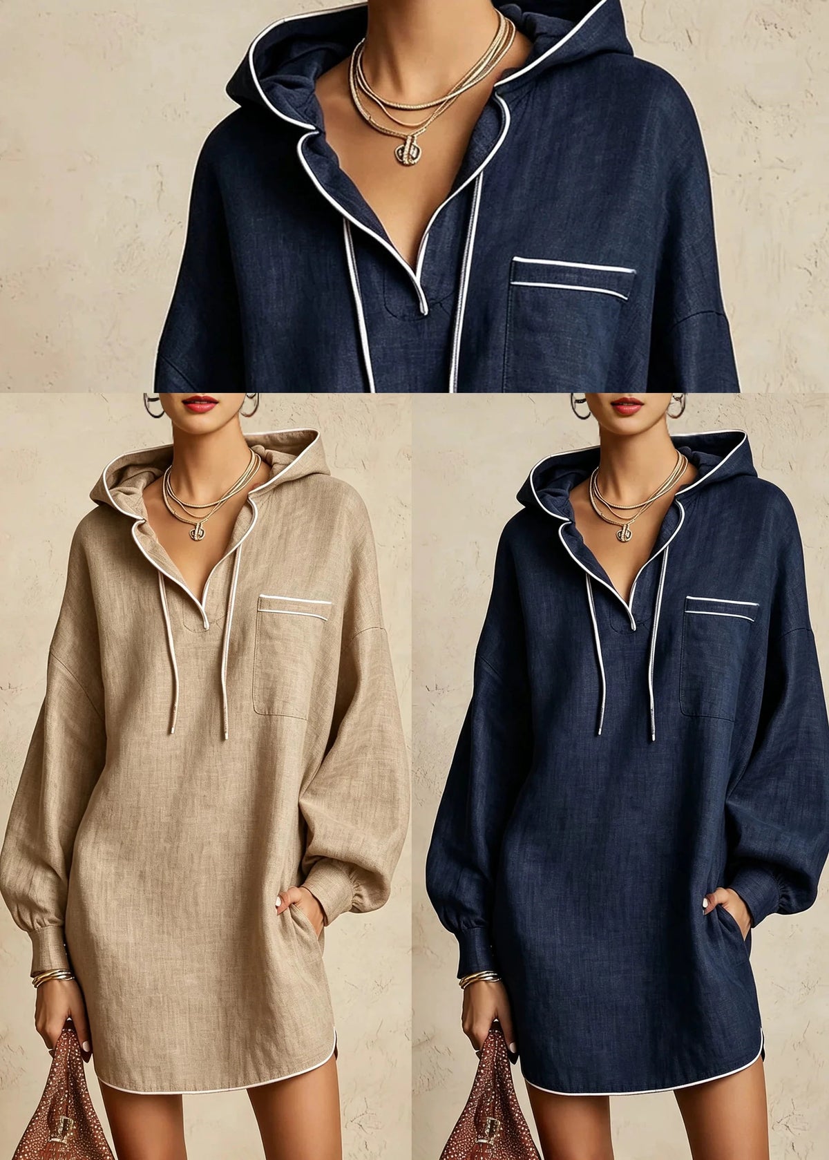 Dames dagjurk met capuchon en trekkoord casual stijl 4