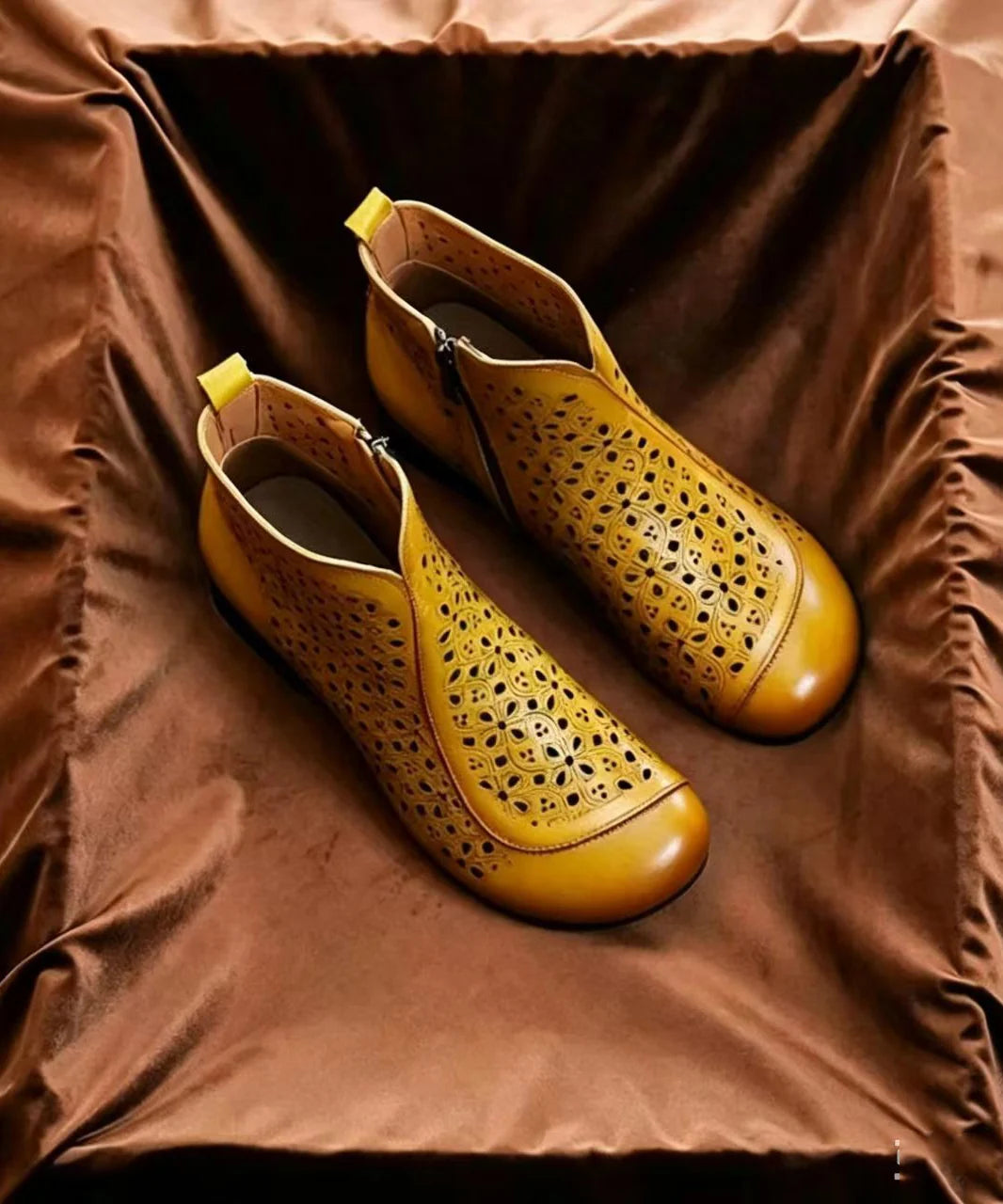 Dames enkellaarsjes vintage stijl met lage hak en ritssluiting 3