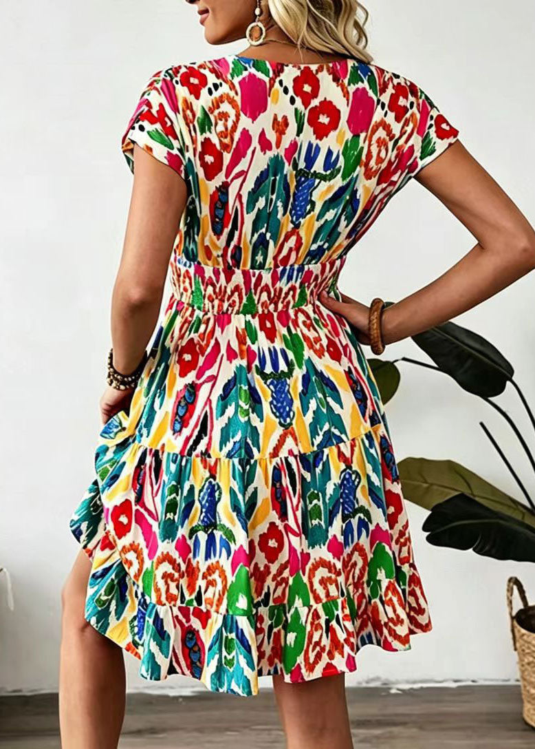 Dames mid-jurk met V-hals en hoge taille 4