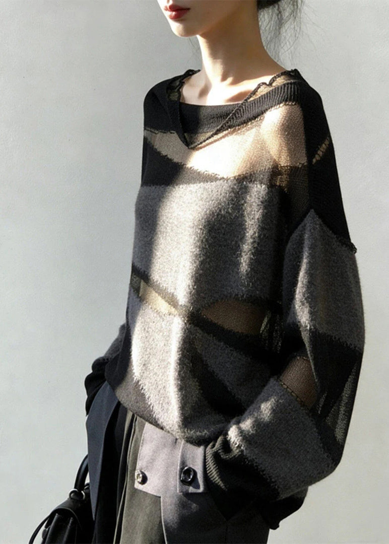 Dames oversized trui patchwork stijl herfst 3