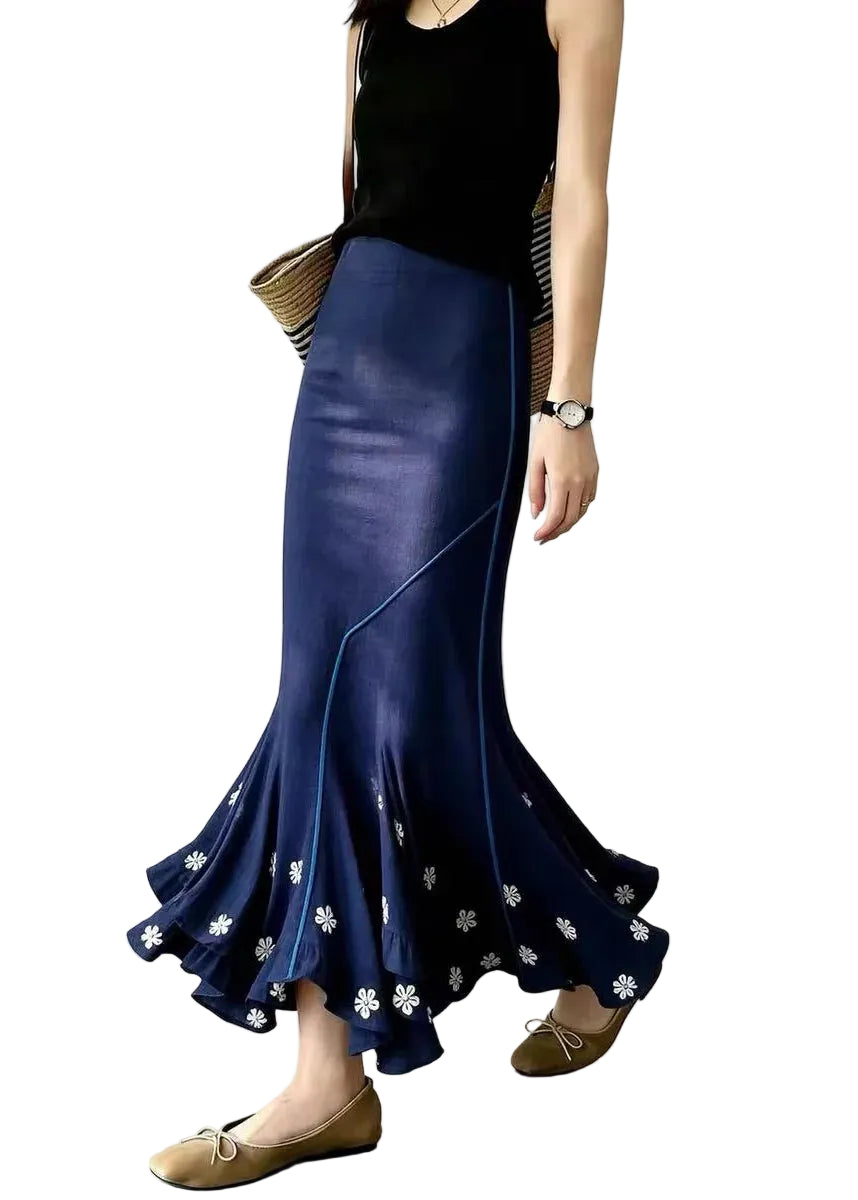 Dames rok asymmetrisch met bloemenprint en hoge taille 0