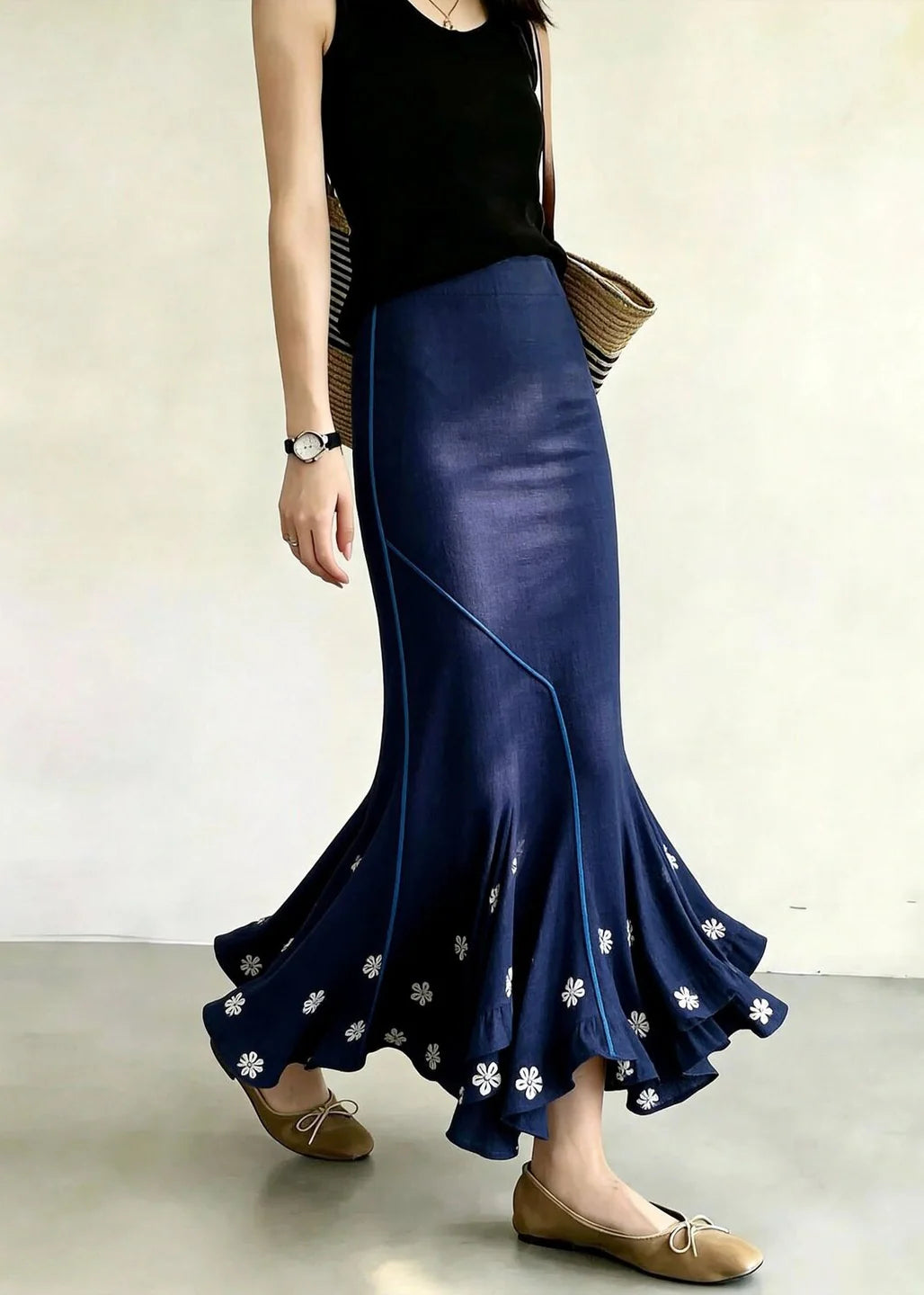 Dames rok asymmetrisch met bloemenprint en hoge taille 2