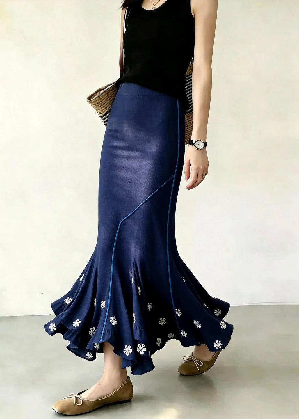Dames rok asymmetrisch met bloemenprint en hoge taille 4