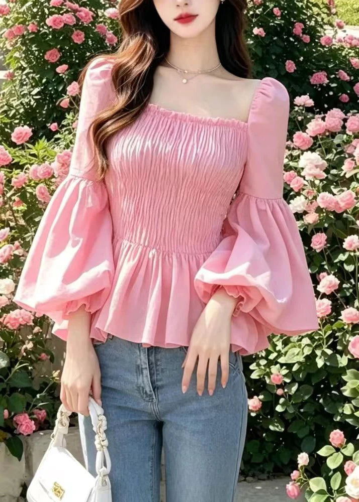 Damesblouse Vierkante Kraag Gerimpeld Model 1