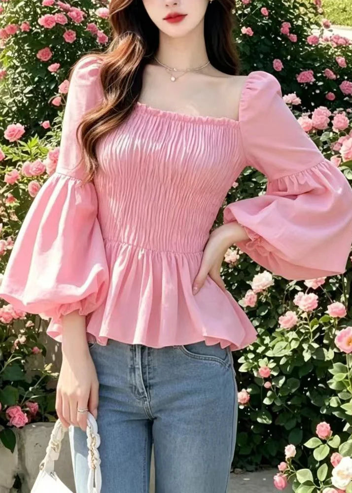 Damesblouse Vierkante Kraag Gerimpeld Model 2