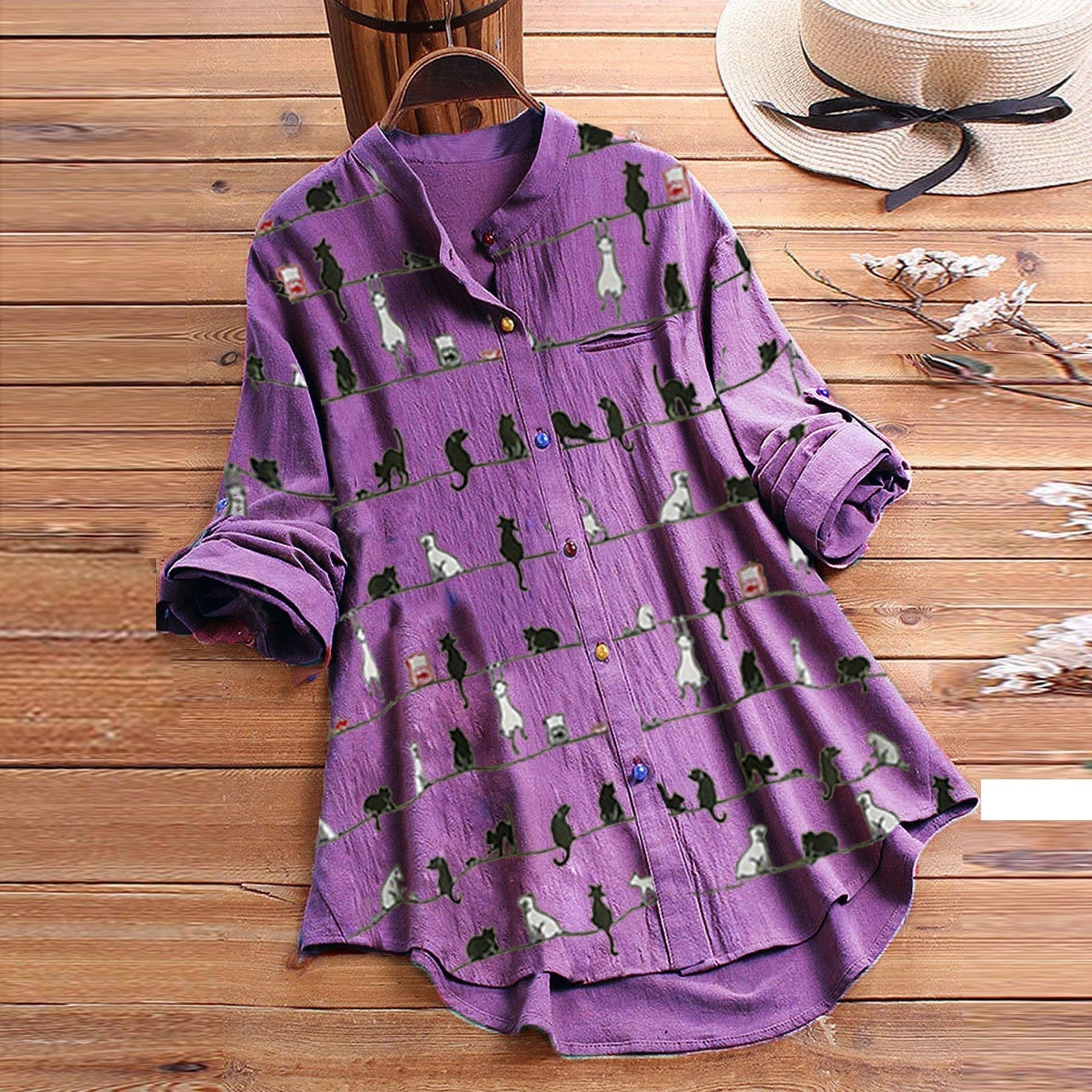 Damesblouse met Kattenmotief en Knoopsluiting 3