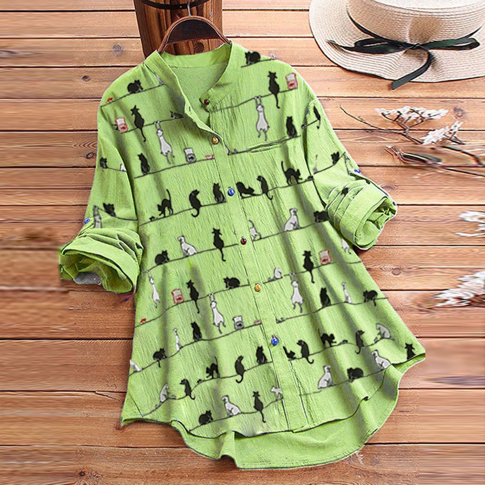 Damesblouse met Kattenmotief en Knoopsluiting 6