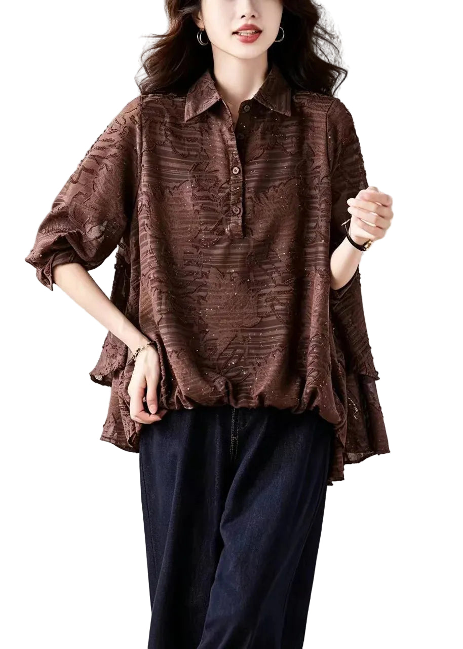 Damesblouse met asymmetrisch design en omgeslagen kraag 0