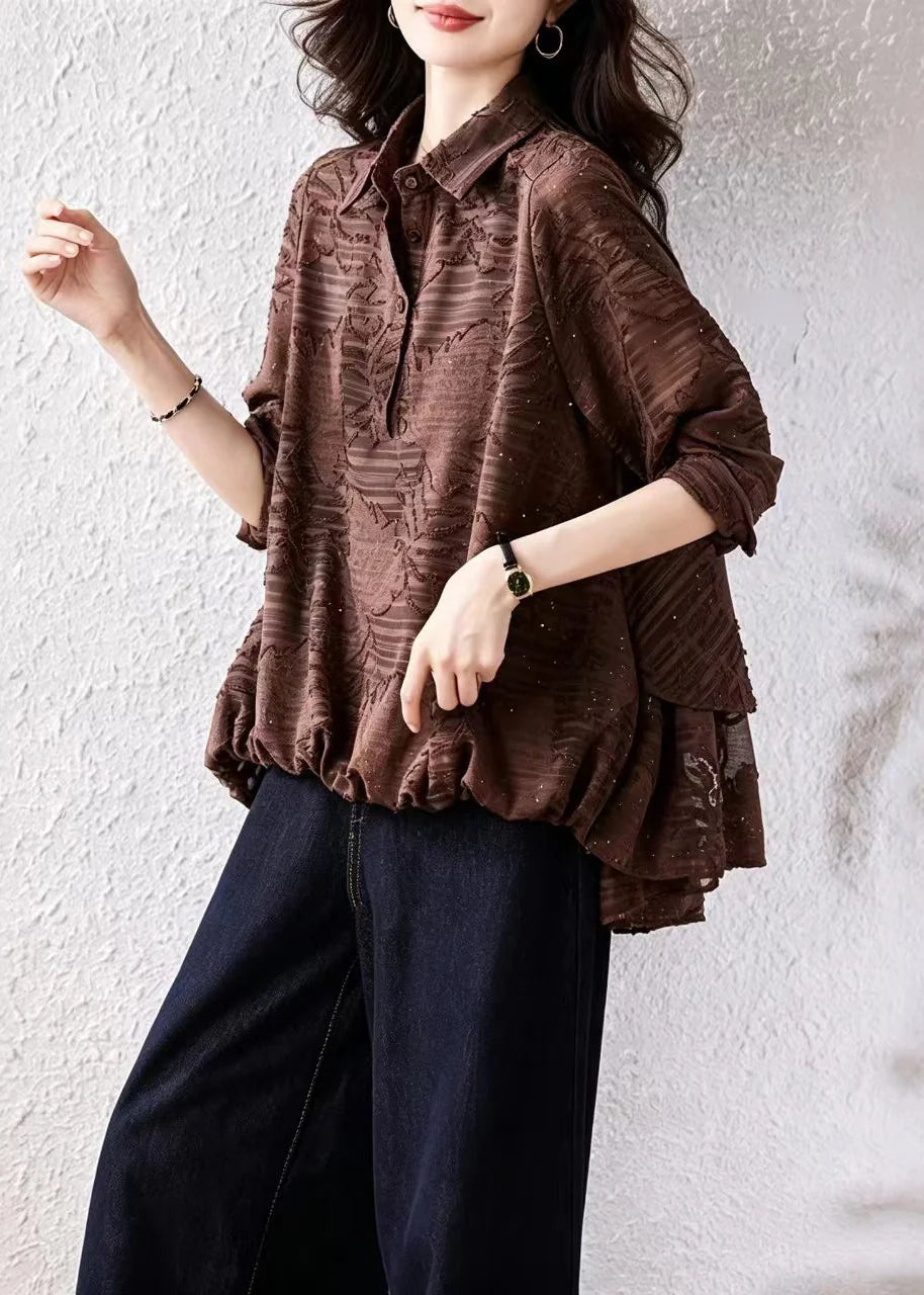 Damesblouse met asymmetrisch design en omgeslagen kraag 2