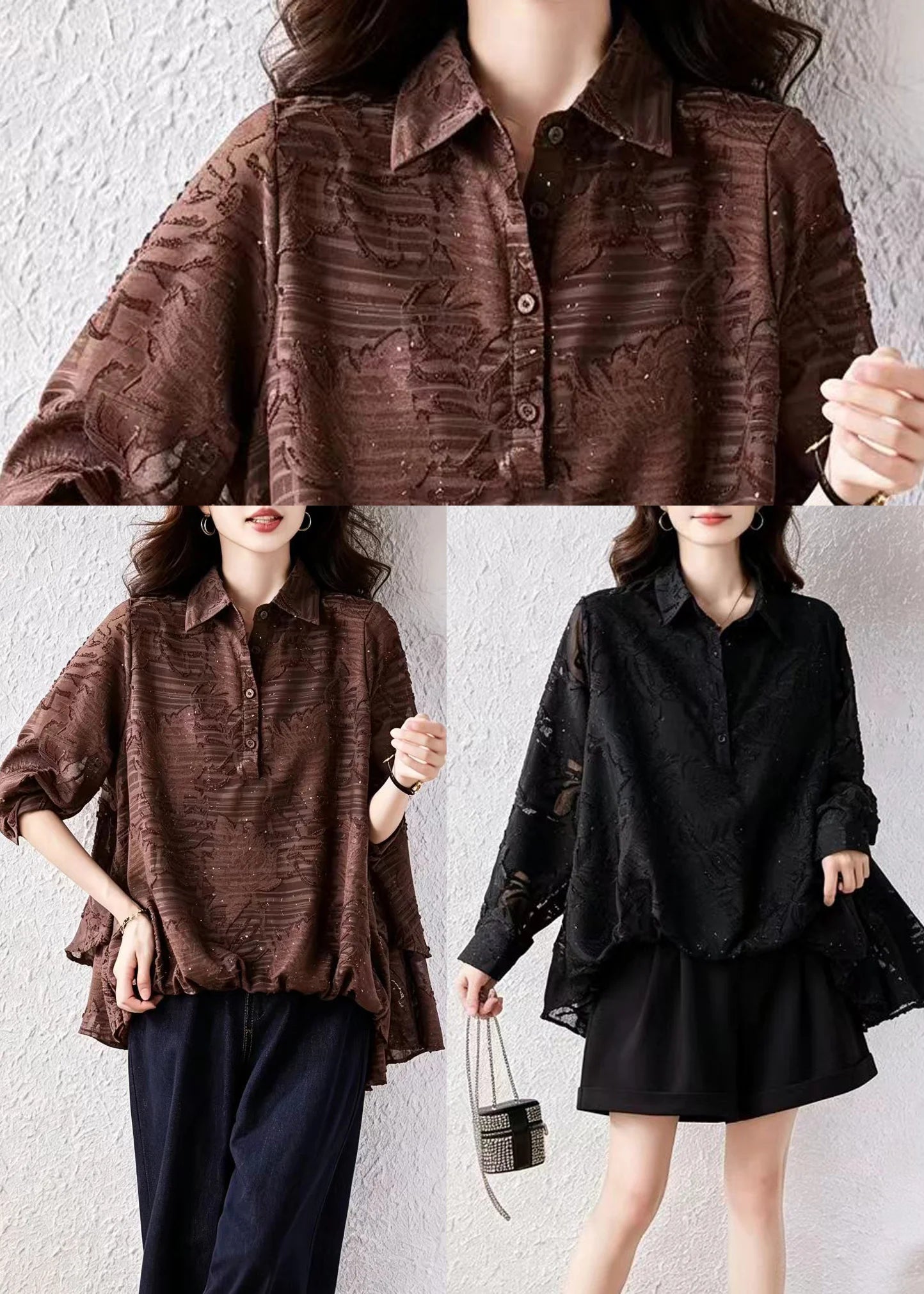 Damesblouse met asymmetrisch design en omgeslagen kraag 4
