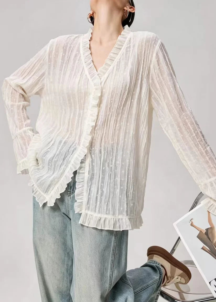 Damesblouse met ruches en uitlopende mouwen 2