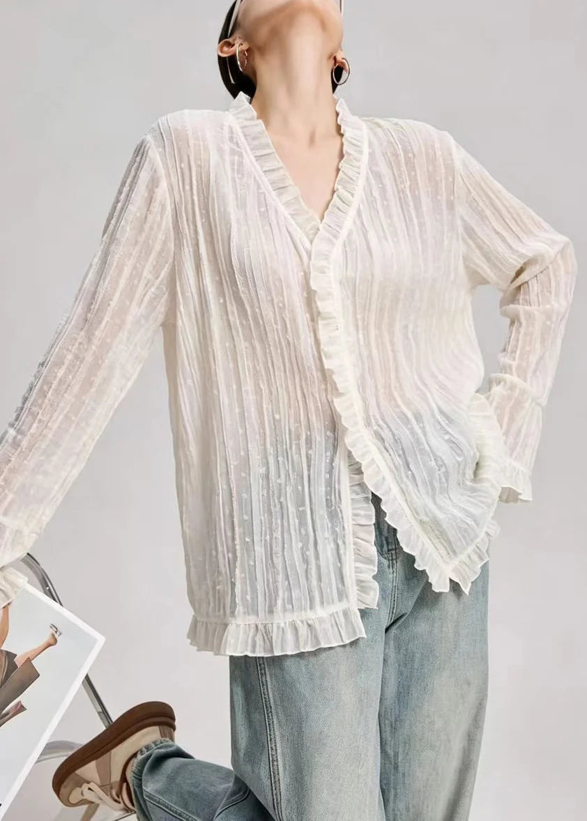 Damesblouse met ruches en uitlopende mouwen 4