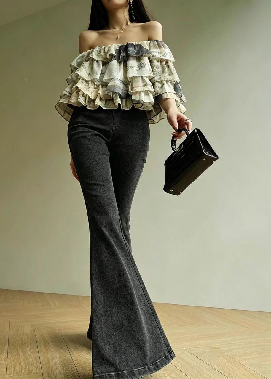 Damesblouse met schuine hals en gelaagde print 2