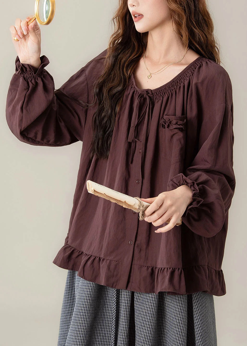Damesblouse met strik en lantaarnmouwen 2