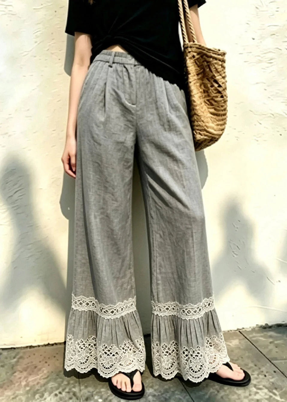 Damesbroek Casual Wijde Pijpen Elastische Taille 2