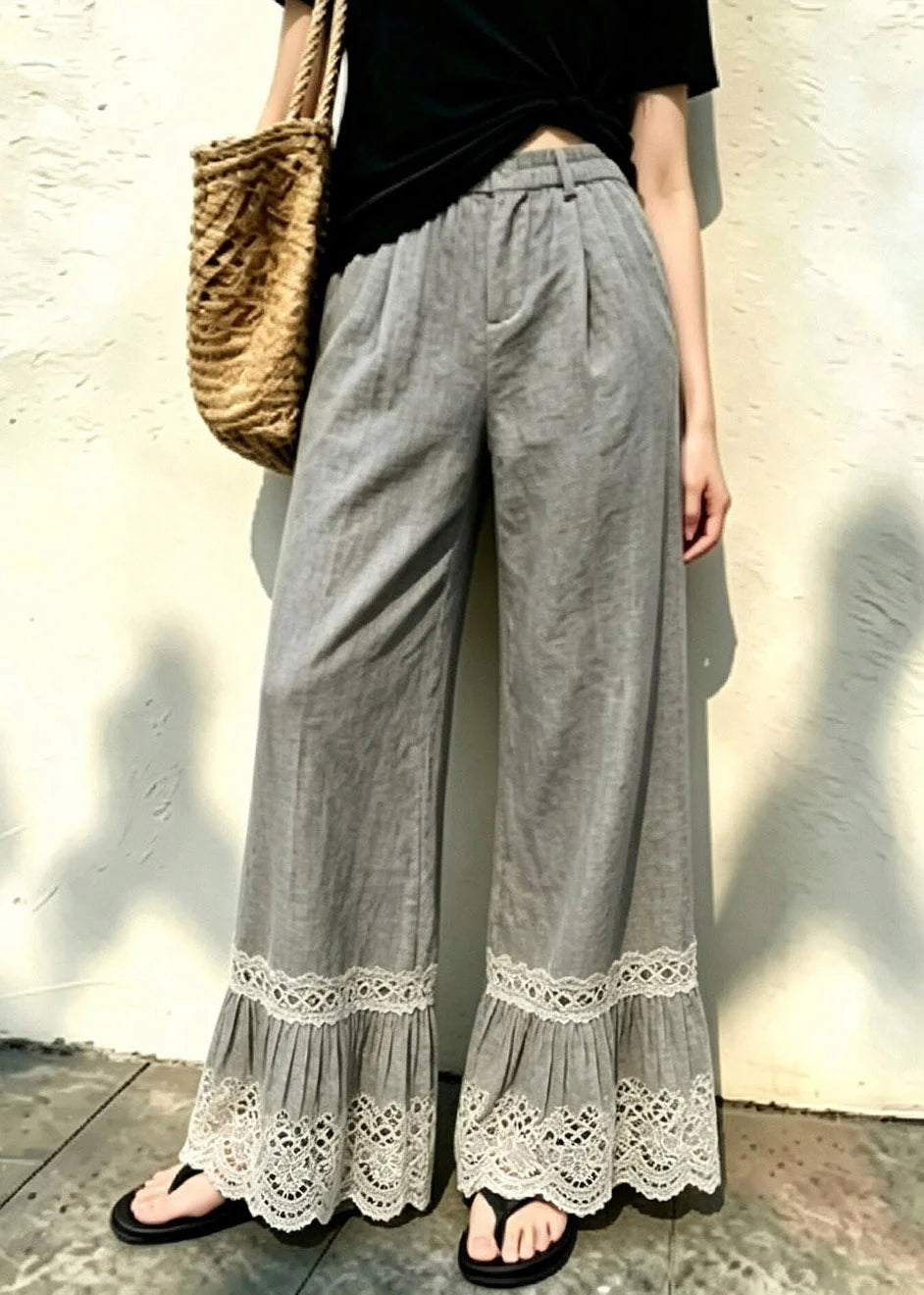 Damesbroek Casual Wijde Pijpen Elastische Taille 4