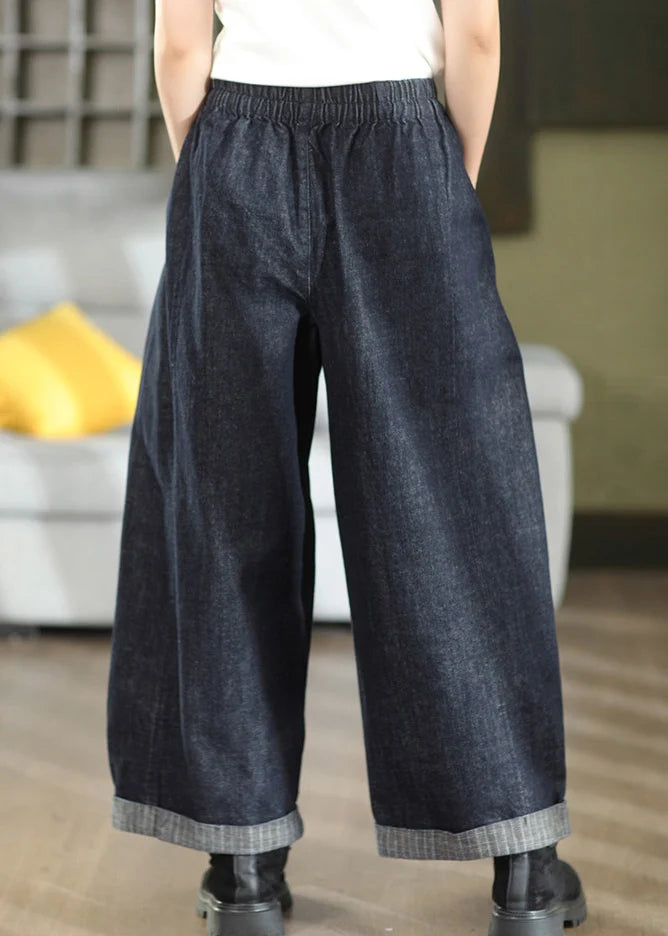 Damesbroek Denim Patchwork Met Elastische Tailleband 3