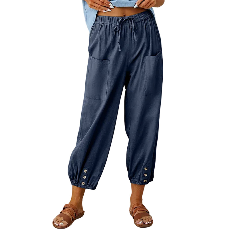 Damesbroek Middelhoge Taille 7/8 Casual met Praktische Zakken 0