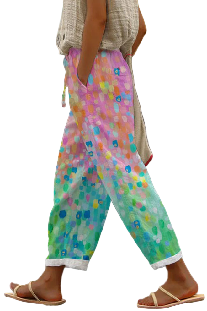 Damesbroek Uniek Bedrukt Met Knopf-Taschen Voor Casual Gebruik 0