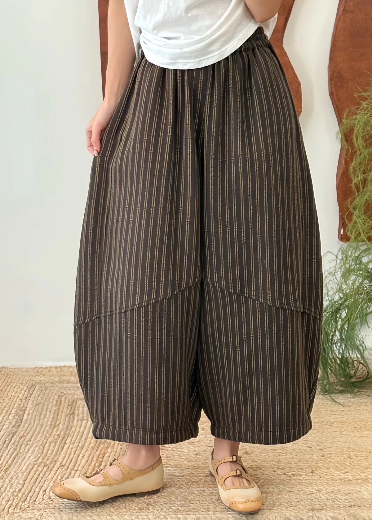 Damesbroek met gestreept patchwork en elastische tailleband 4