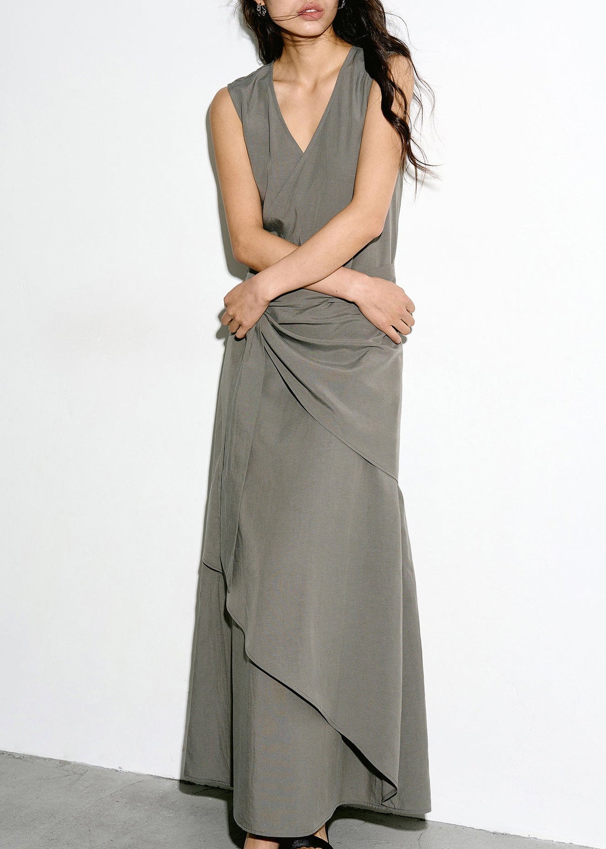 Damesjurk Mouwloos Asymmetrische Taille V-hals 2