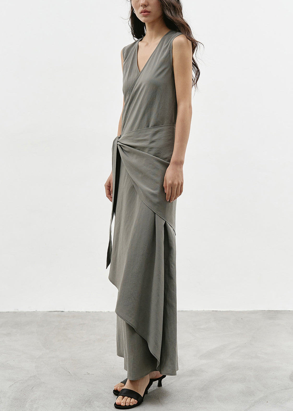 Damesjurk Mouwloos Asymmetrische Taille V-hals 3